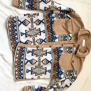Aztec fleece oversized western shirt jacket